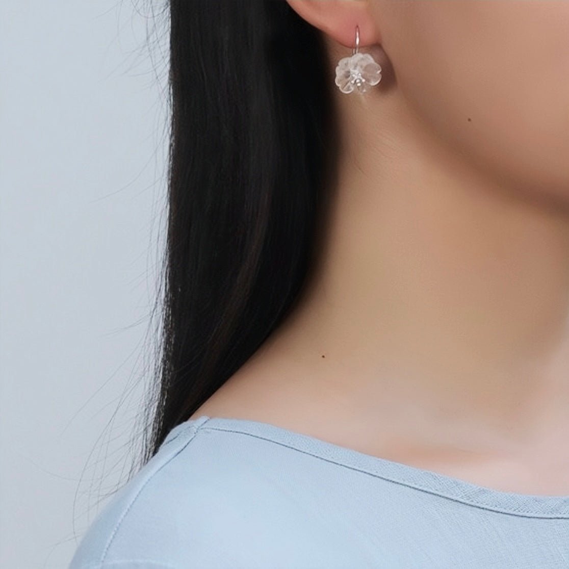 Boucles d'Oreilles Quartz Clair Fleur en Argent 925 - Biloria