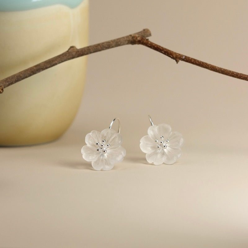 Boucles d'Oreilles Quartz Clair Fleur en Argent 925 - Biloria