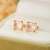 Boucles d'Oreilles Quartz Rose Argent Plaqué Or 7 mm - Biloria