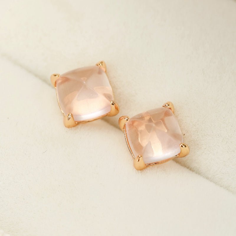 Boucles d'Oreilles Quartz Rose Argent Plaqué Or 7 mm - Biloria