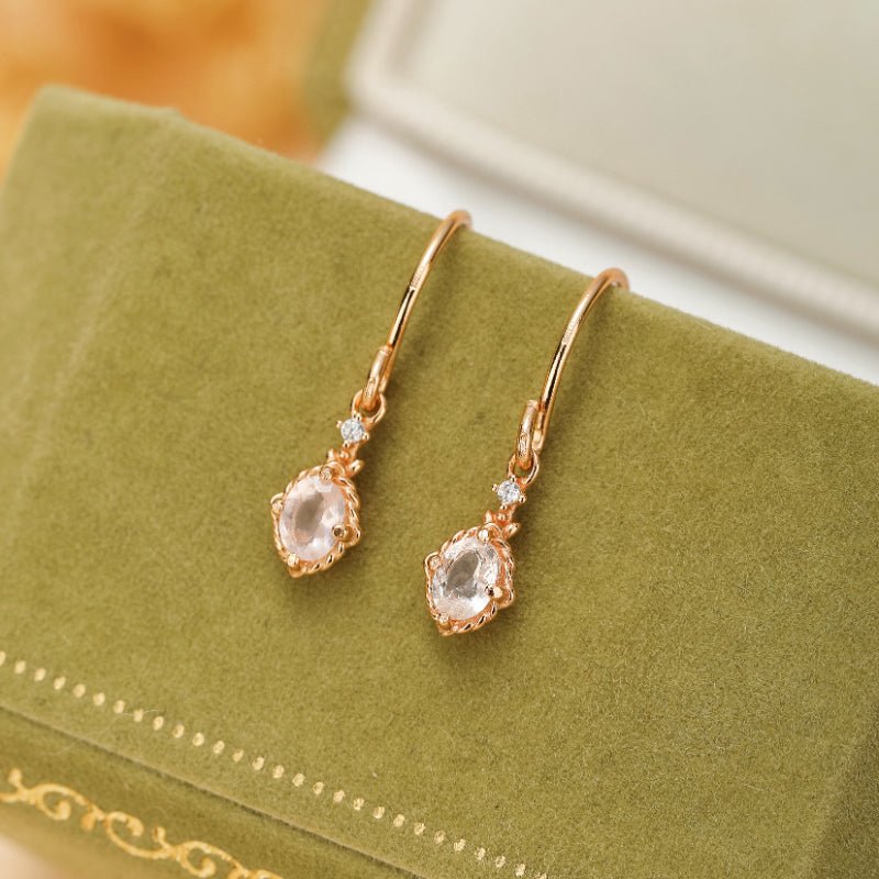 Boucles d'Oreilles Quartz Rose Argent Plaqué Or – Harmonie et Douceur - Biloria