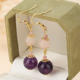 Boucles d'Oreilles Quartz Rose et Améthyste pour Sérénité - Biloria