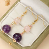 Boucles d'Oreilles Quartz Rose et Améthyste pour Sérénité - Biloria