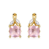 Boucles d'Oreilles Quartz Rose Feuillu Argent Plaqué Or - Biloria