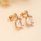 Boucles d'Oreilles Quartz Rose Feuillu Argent Plaqué Or - Biloria