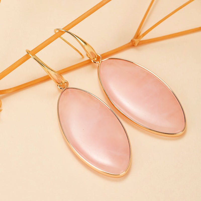 Boucles d'Oreilles Quartz Rose Laiton Plaqué Or 60 mm - Biloria