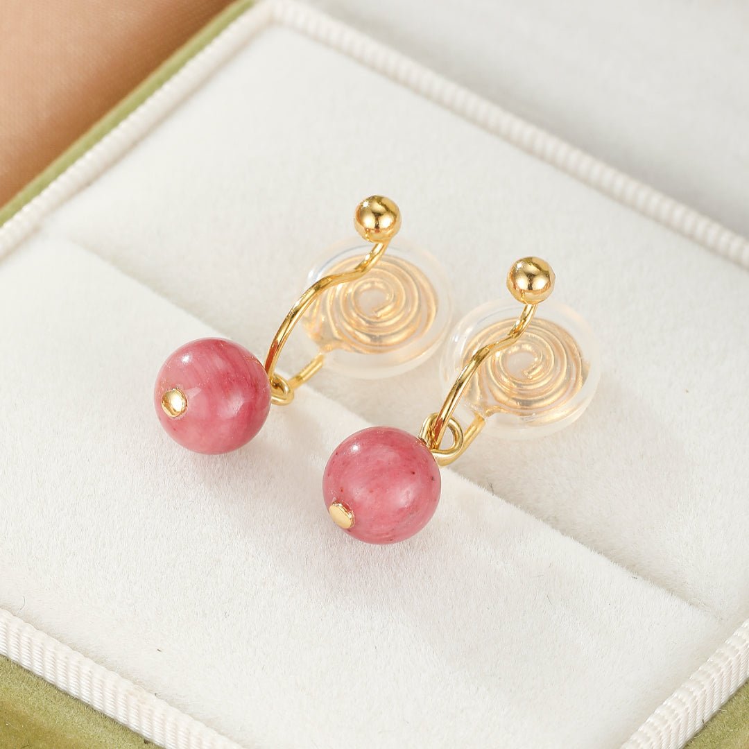 Boucles d'Oreilles Rhodonite Rose Doux Équilibre Émotionnel - Biloria
