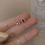 Boucles d'Oreilles Rubis Argent Plaqué Or – Cadeau Passion - Biloria