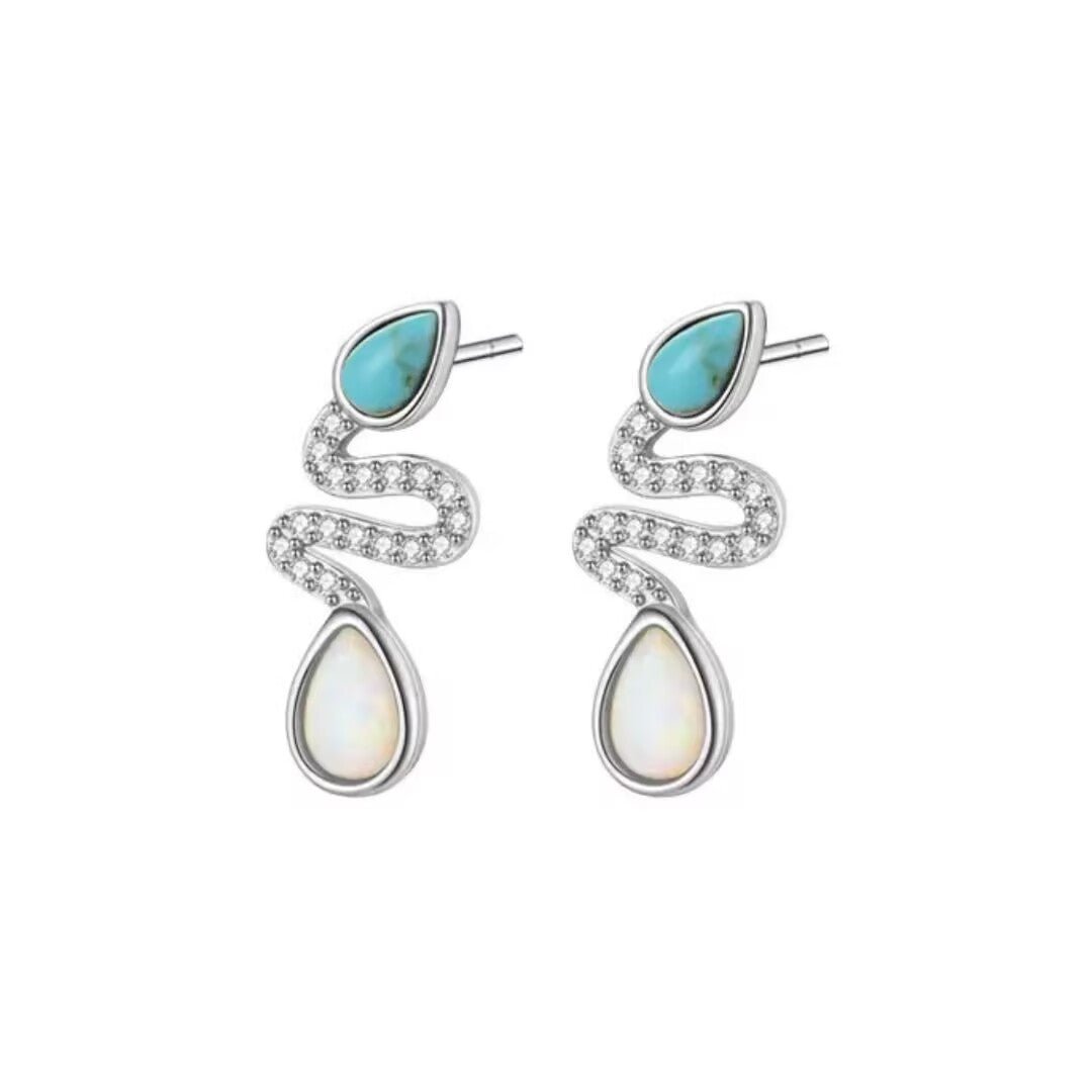 Boucles d'Oreilles Serpent Opale Turquoise Larmes de Lagon - Biloria
