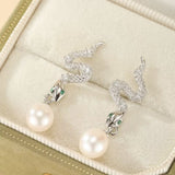Boucles d'Oreilles Serpent Perle Naturelle - Argent 925 Fait Main - Biloria