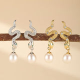 Boucles d'Oreilles Serpent Perle Naturelle - Argent 925 Fait Main - Biloria