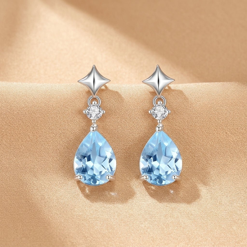 Boucles d'Oreilles Topaze Azur Argent S925 – Cadeau Féminin - Biloria