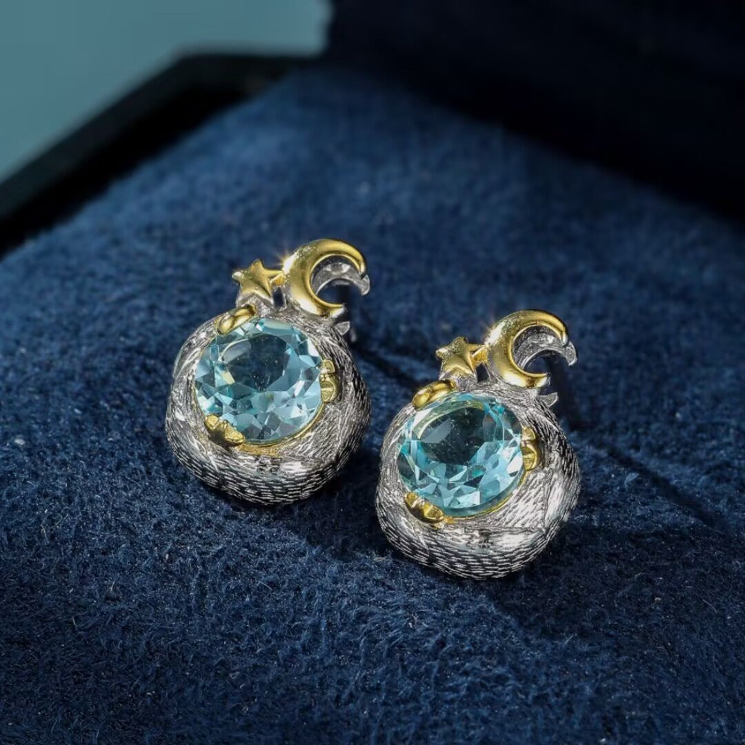 Boucles d'Oreilles Topaze Bleue Argent 925 – Gouttes de Lumière - Biloria