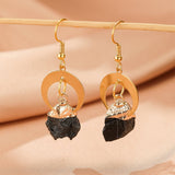 Boucles d'Oreilles Tourmaline Noire Brut Doré Lune - Biloria