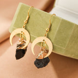 Boucles d'Oreilles Tourmaline Noire Brut Doré Lune - Biloria