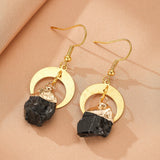 Boucles d'Oreilles Tourmaline Noire Brut Doré Lune - Biloria