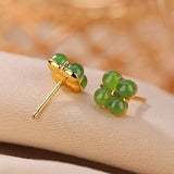 Boucles d'Oreilles Trèfle en Jade Argent Plaqué Or Chance et Sérénité - Biloria