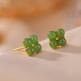Boucles d'Oreilles Trèfle en Jade Argent Plaqué Or Chance et Sérénité - Biloria