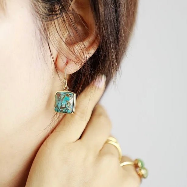 Boucles d'Oreilles Turquoise Argent Plaqué Or - Biloria
