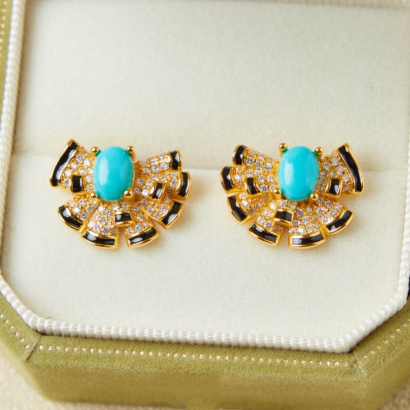Boucles d'Oreilles Turquoise Coquillage Maritime Argent Plaqué Or - Biloria
