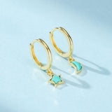 Boucles d'Oreilles Turquoise Étoile Lune Argent Plaqué Or - Biloria