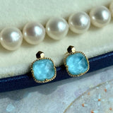 Boucles d'Oreilles Turquoise – Étreinte du Ciel, Argent Plaqué Or - Biloria