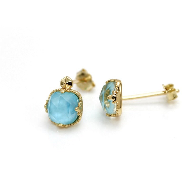 Boucles d'Oreilles Turquoise – Étreinte du Ciel, Argent Plaqué Or - Biloria