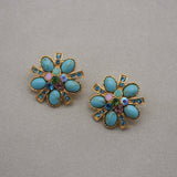 Boucles d'Oreilles Turquoise Fleur Éternelle – Argent Plaqué Or - Biloria