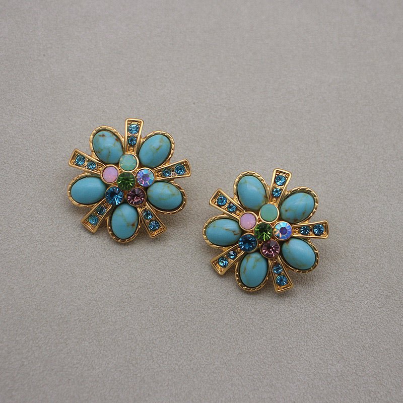 Boucles d'Oreilles Turquoise Fleur Éternelle – Argent Plaqué Or - Biloria