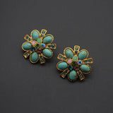 Boucles d'Oreilles Turquoise Fleur Éternelle – Argent Plaqué Or - Biloria