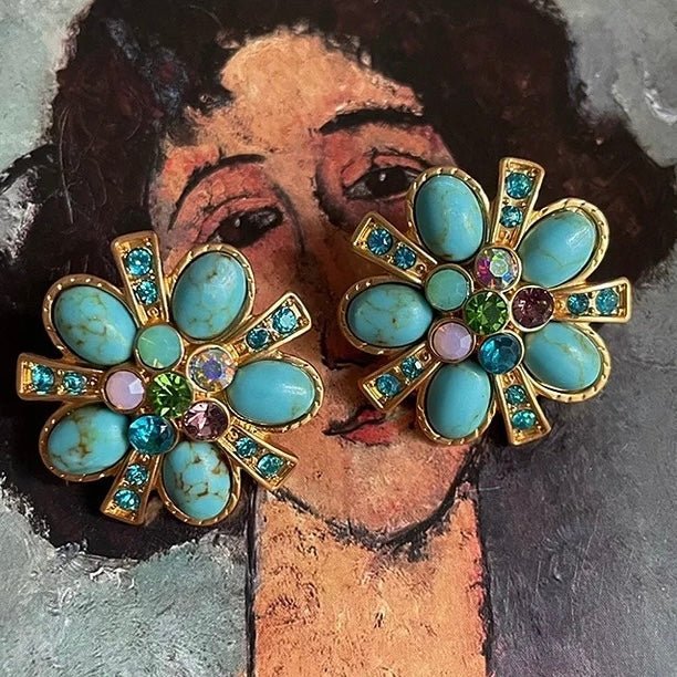 Boucles d'Oreilles Turquoise Fleur Éternelle – Argent Plaqué Or - Biloria
