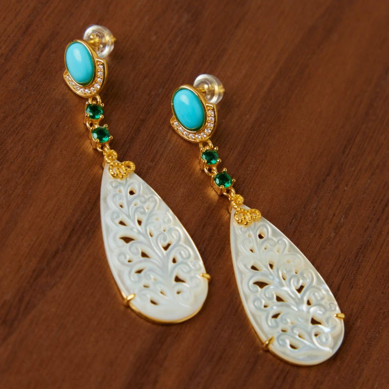 Boucles d'Oreilles Turquoise Nacre Argent Plaqué Or - Biloria