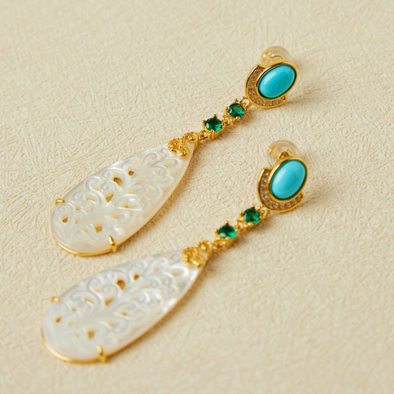 Boucles d'Oreilles Turquoise Nacre Argent Plaqué Or - Biloria