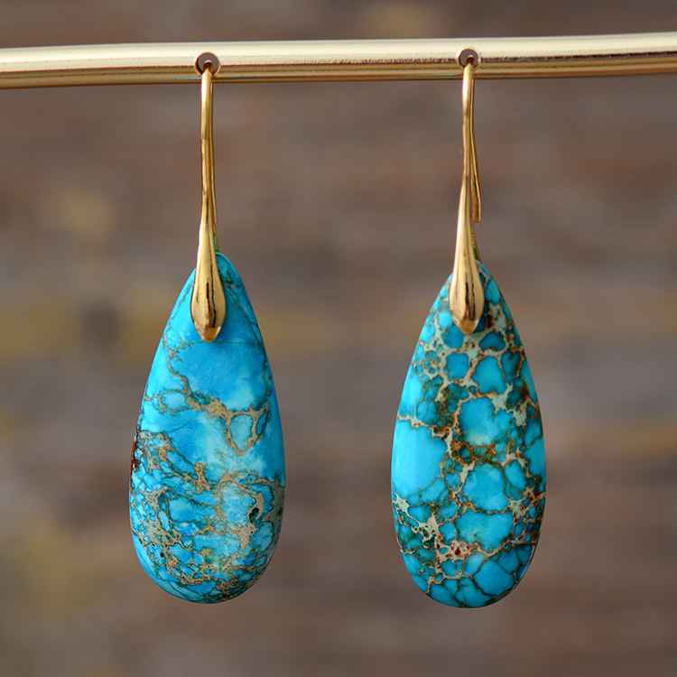 Boucles d'Oreilles Turquoise Plaqué Or ou Platine - Biloria
