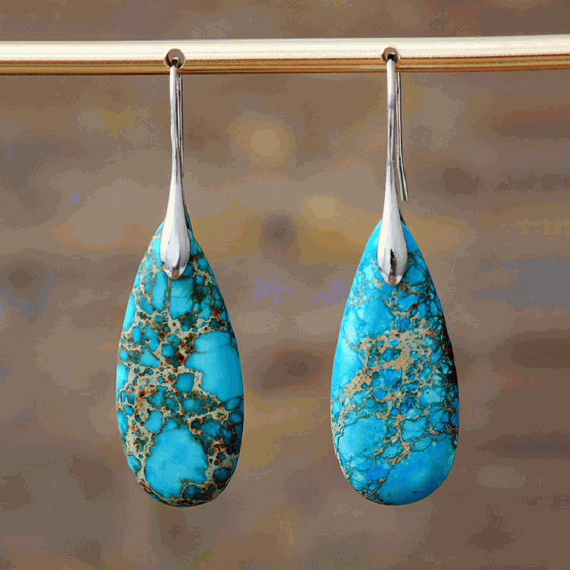 Boucles d'Oreilles Turquoise Plaqué Or ou Platine - Biloria