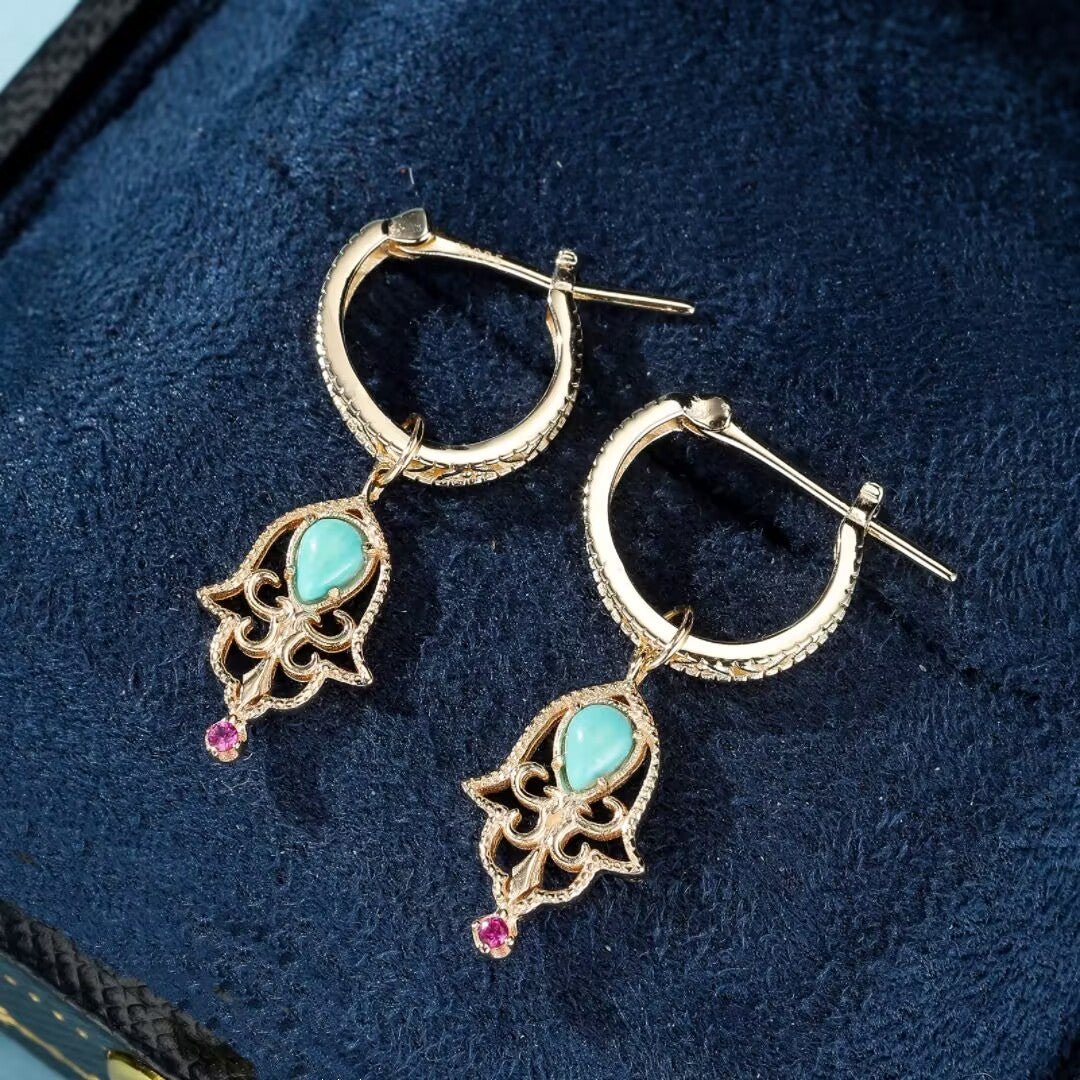 Boucles d'Oreilles Turquoise Protection - Argent Plaqué Or Main - Biloria