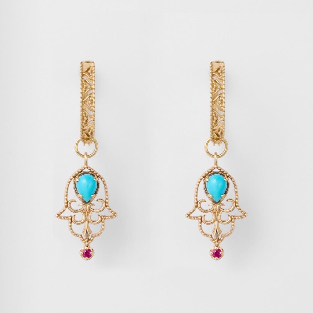Boucles d'Oreilles Turquoise Protection - Argent Plaqué Or Main - Biloria