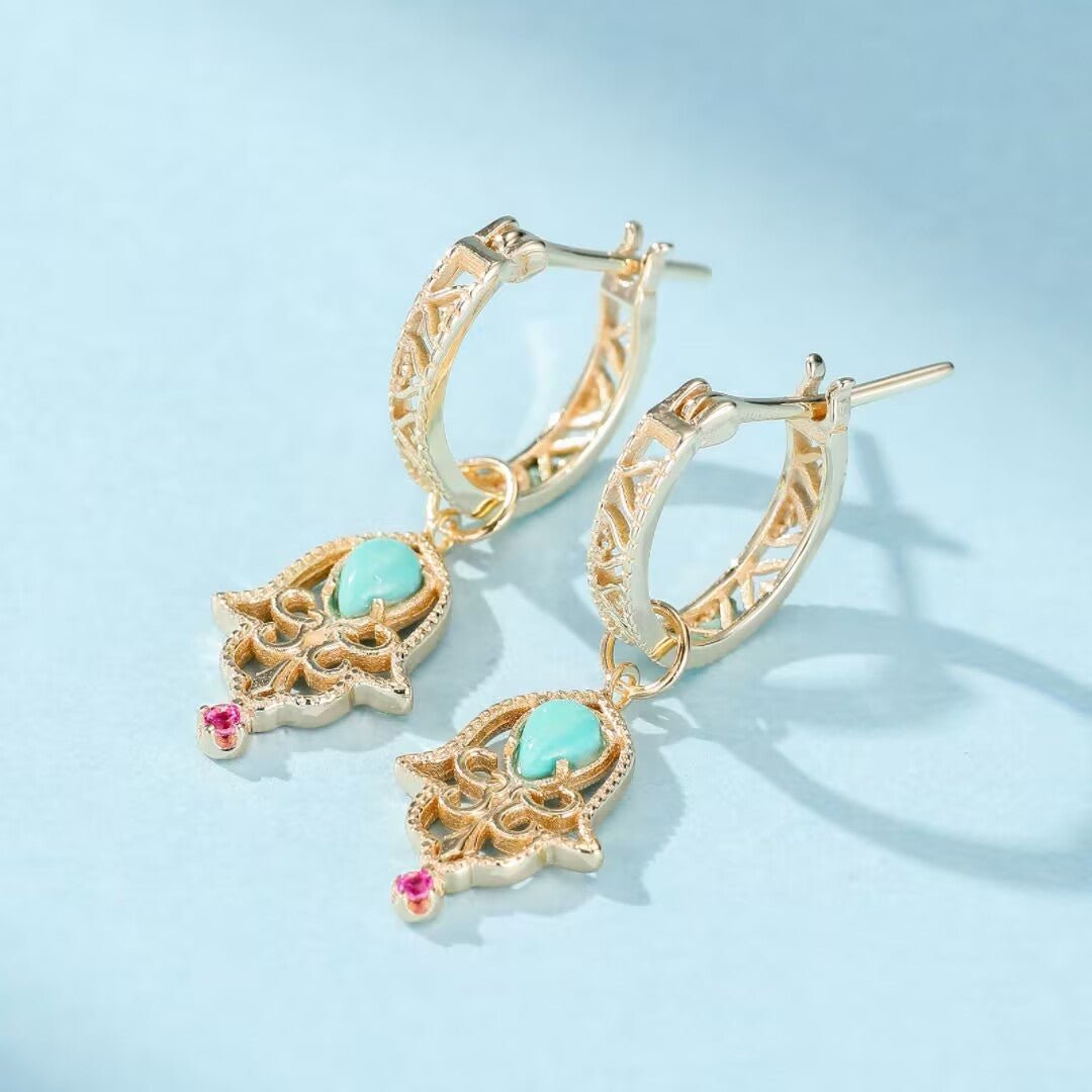 Boucles d'Oreilles Turquoise Protection - Argent Plaqué Or Main - Biloria