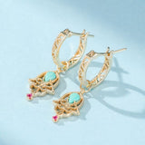 Boucles d'Oreilles Turquoise Protection - Argent Plaqué Or Main - Biloria