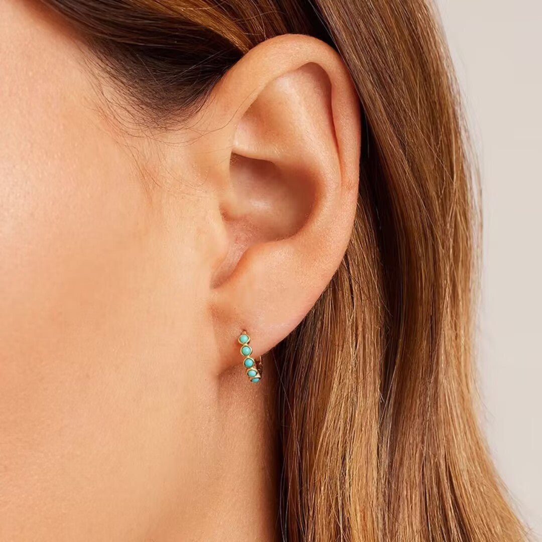 Boucles d'Oreilles Turquoise Rêve Bleu - Argent Plaqué Or - Biloria