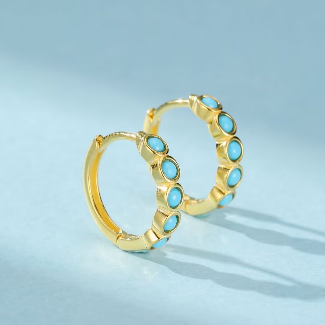 Boucles d'Oreilles Turquoise Rêve Bleu - Argent Plaqué Or - Biloria