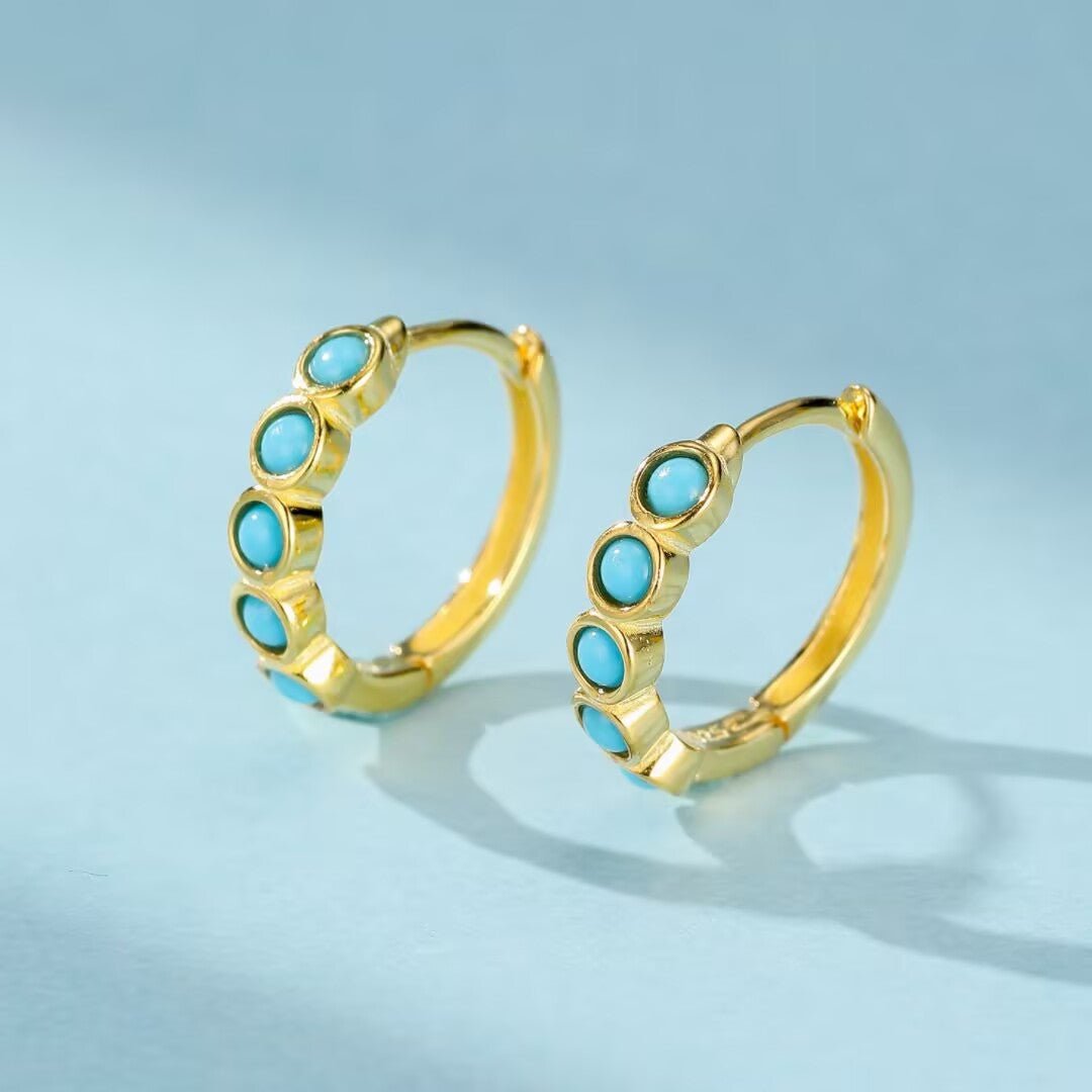 Boucles d'Oreilles Turquoise Rêve Bleu - Argent Plaqué Or - Biloria