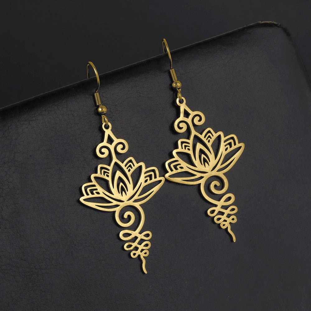 Boucles d'Oreilles Unalome Lotus Acier Inoxydable - Biloria