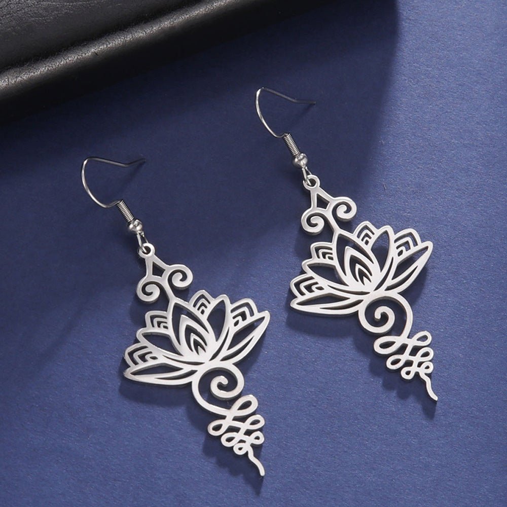 Boucles d'Oreilles Unalome Lotus Acier Inoxydable - Biloria