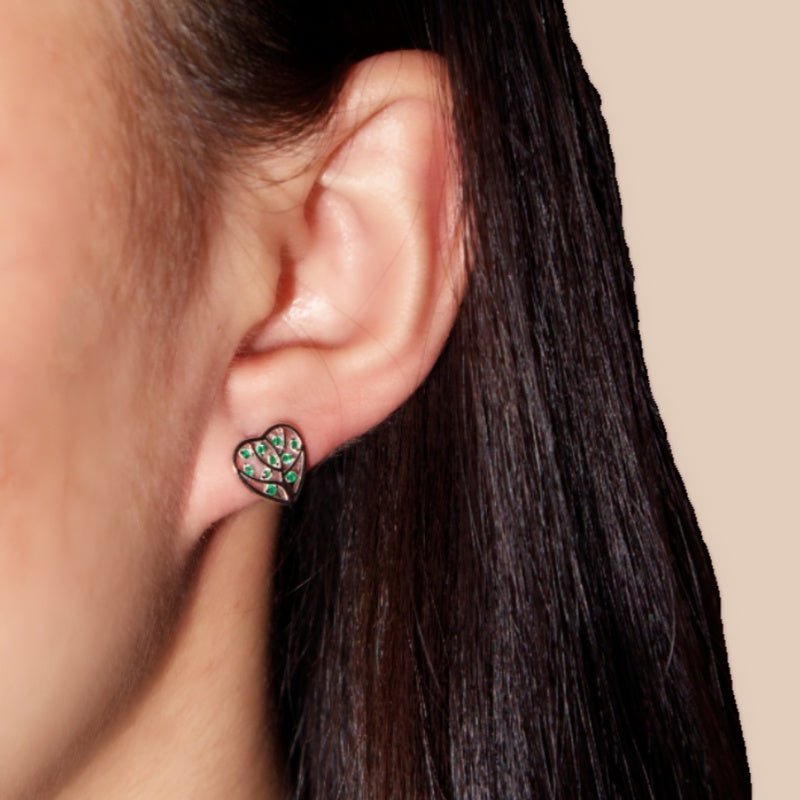 Boucles Oreilles Arbre de Vie Zircon Vert – Argent 925 Tendance Bureau - Biloria