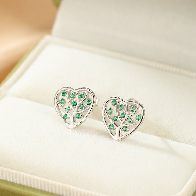 Boucles Oreilles Arbre de Vie Zircon Vert – Argent 925 Tendance Bureau - Biloria