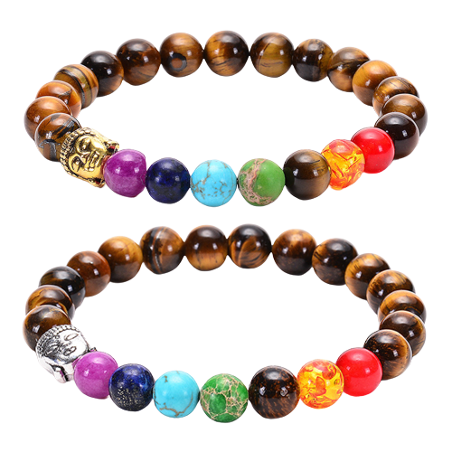Bracelet 7 Chakras Œil de Tigre et Pierres Naturelles avec Bouddha - Biloria