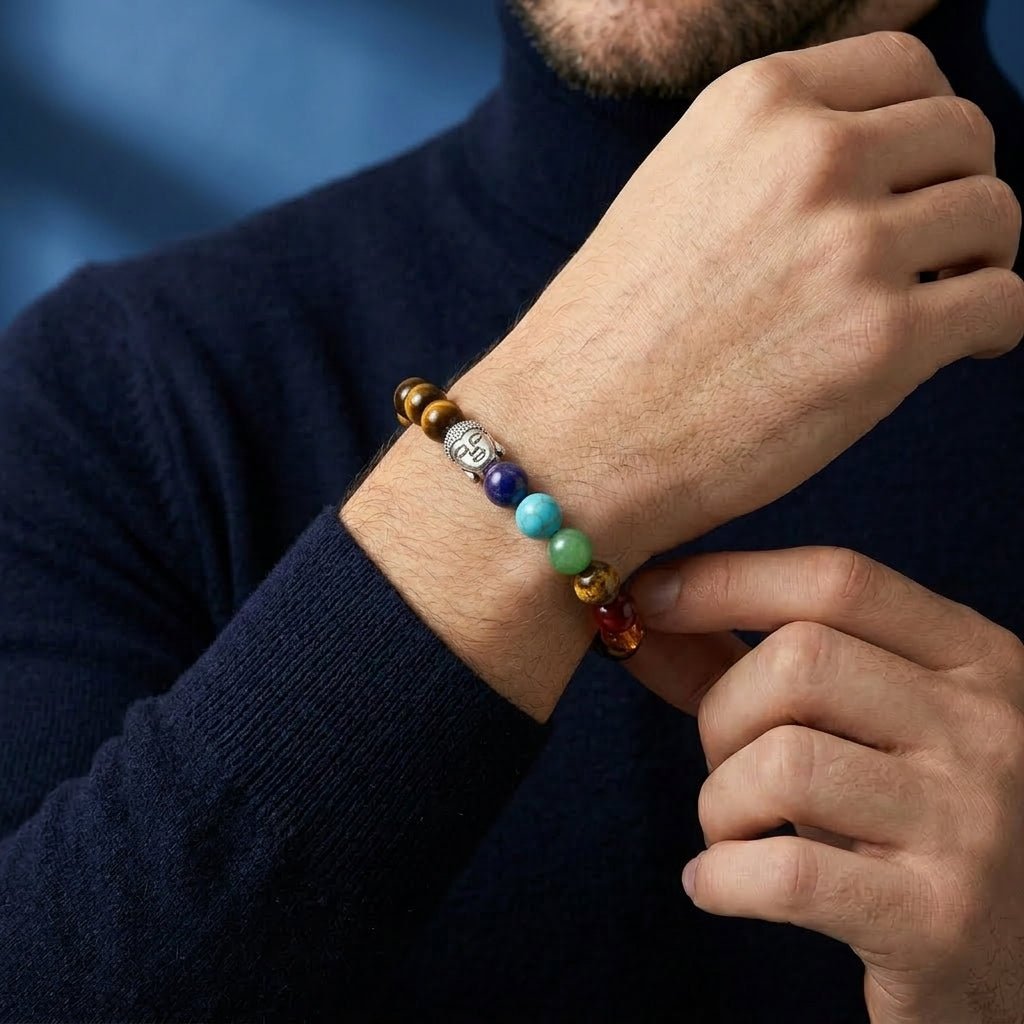 Bracelet 7 Chakras Œil de Tigre et Pierres Naturelles avec Bouddha - Biloria