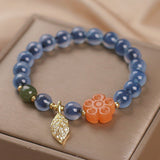 Bracelet Agate Bleue Feuille Dorée – Sérénité et Élégance - Biloria