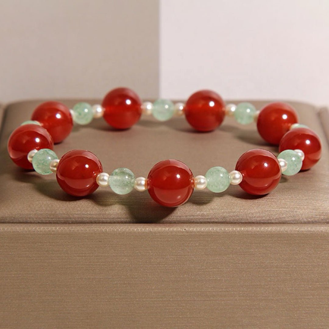 Bracelet Agate Rouge et Quartz Fraise Vert – Énergie et Harmonie - Biloria
